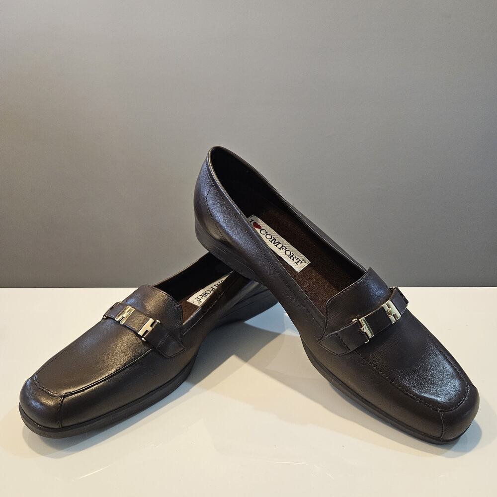 I Love Comfort Fortune Womens Size 10M Loafers Shoes Leather Brown Gold Hardware